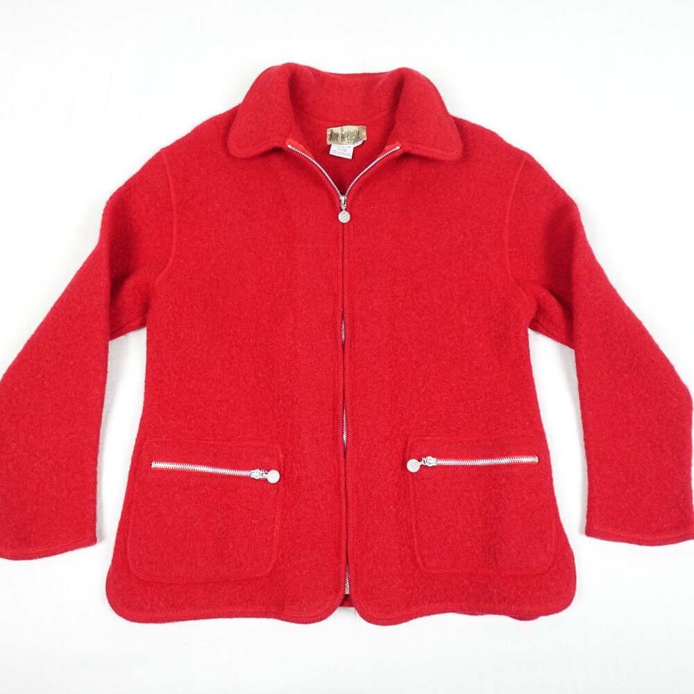 Vintage 90s Boiled Wool Jacket Rue Grenelle Women's Small Zip Up Sweater